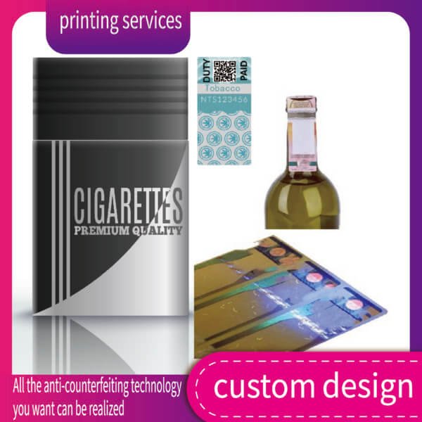 Custom Logo Rolled Cigarette Duty Paid Label Etiquetas de seguridad para cigarrillos Pegatinas antifalsificación