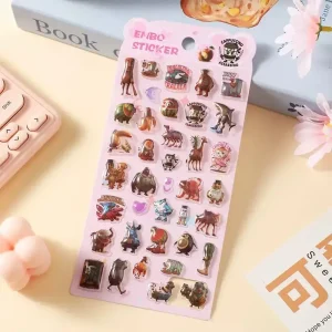 Solid 3D Embossed Transparent Stickers: Kids Cartoon Animal Decor Adhesive Label View print detail