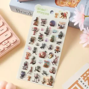 Solid 3D Embossed Transparent Stickers: Kids Cartoon Animal Decor Finish Detail