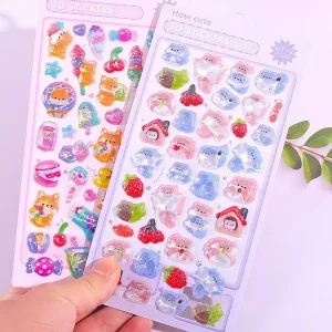 Solid 3D Embossed Transparent Stickers: Kids Cartoon Animal Decor Featured View specification view