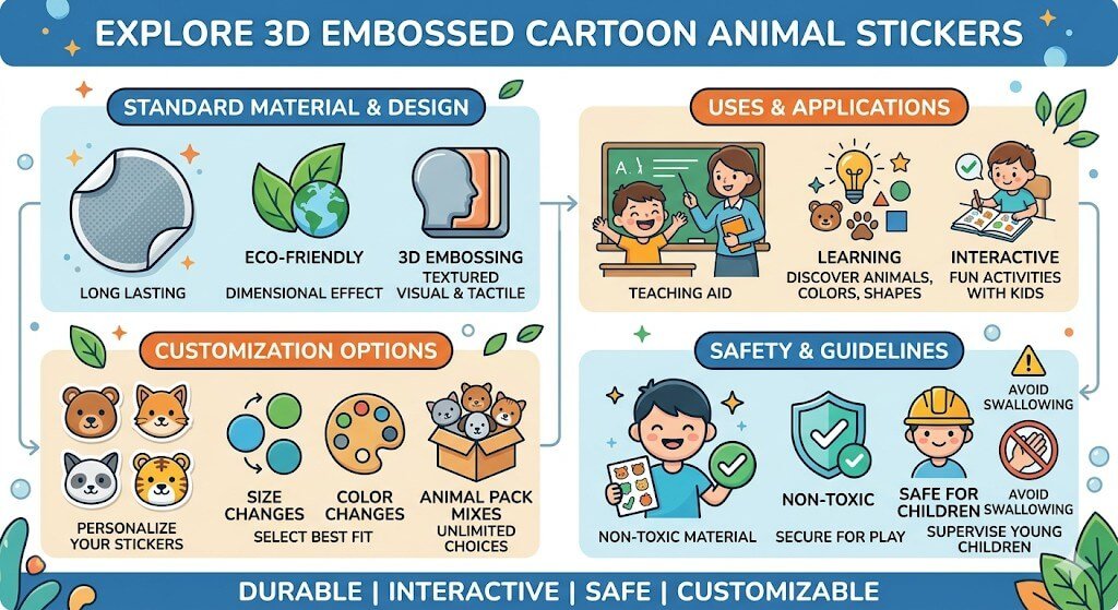 3D Embossed Cartoon Animal Stickers